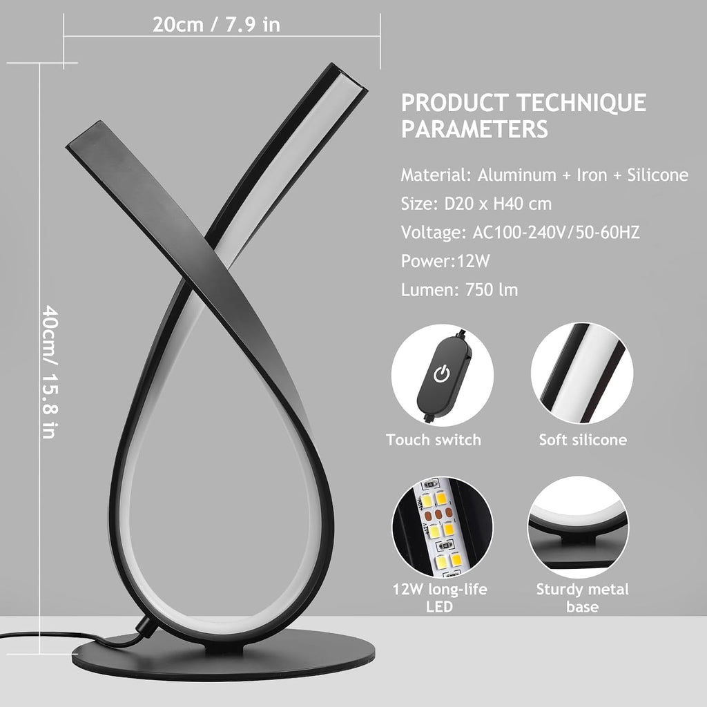 NUÜR Modern Table Lamp, Stepless Dimmable LED Spiral Lamp for Living Room, Contemporary Nightstand Lamp, Black Bedside Table Lamp for…