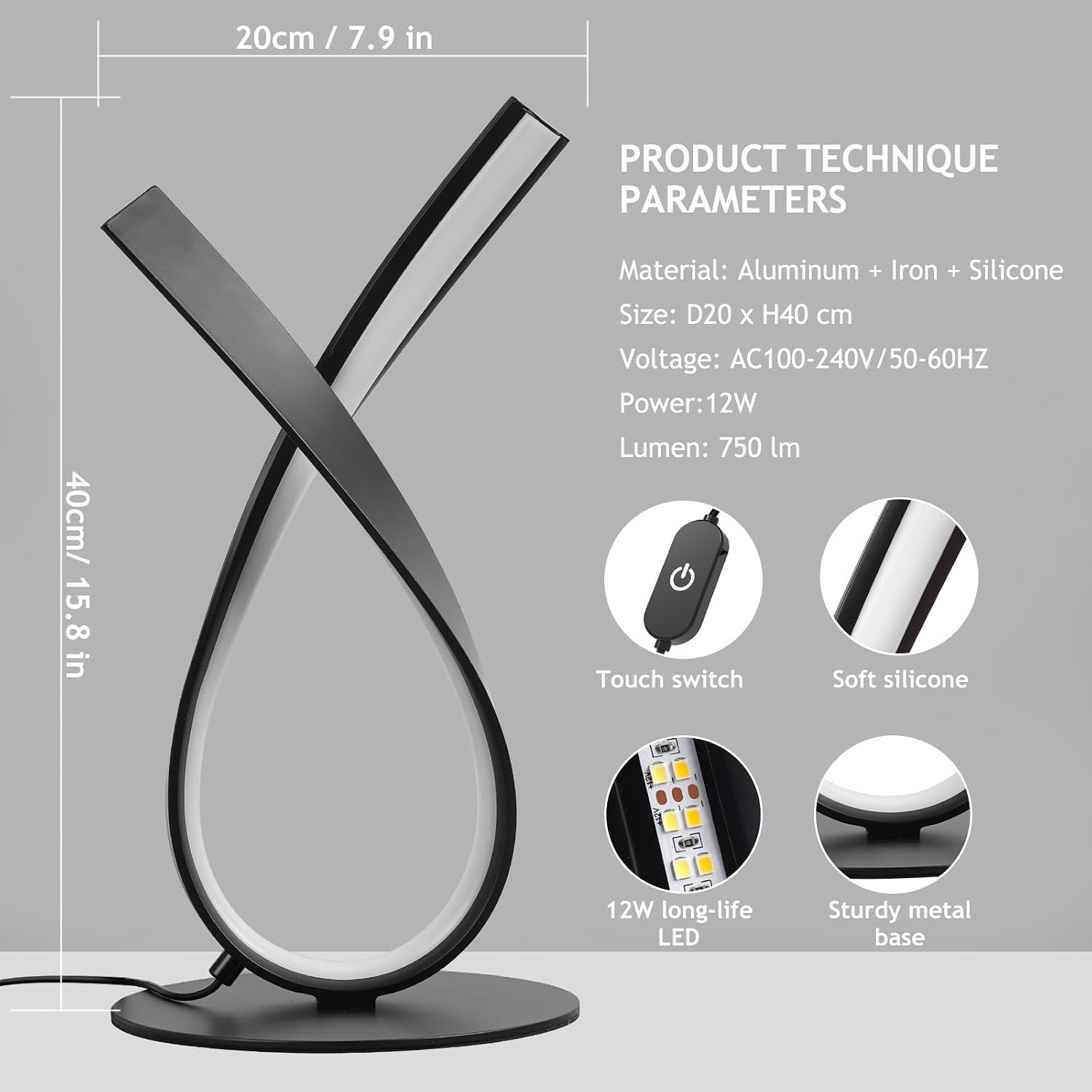 NUÜR Modern Table Lamp, Stepless Dimmable LED Spiral Lamp for Living Room, Contemporary Nightstand Lamp, Black Bedside Table Lamp for…