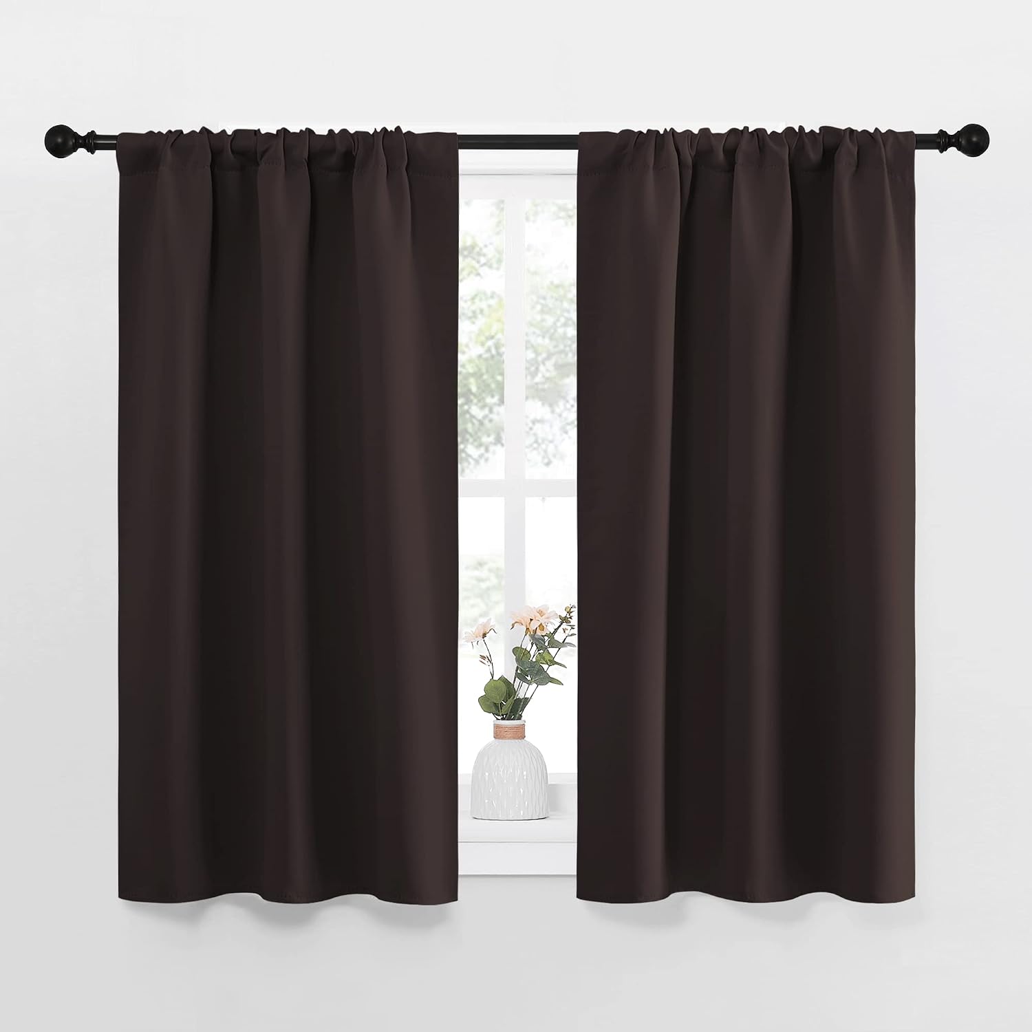 NICETOWN Kitchen Curtains, Short Blackout Curtains & Drapes, Energy Smart Noise Reducing Curtain Panels for Kids Bedroom (Toffee Brown…