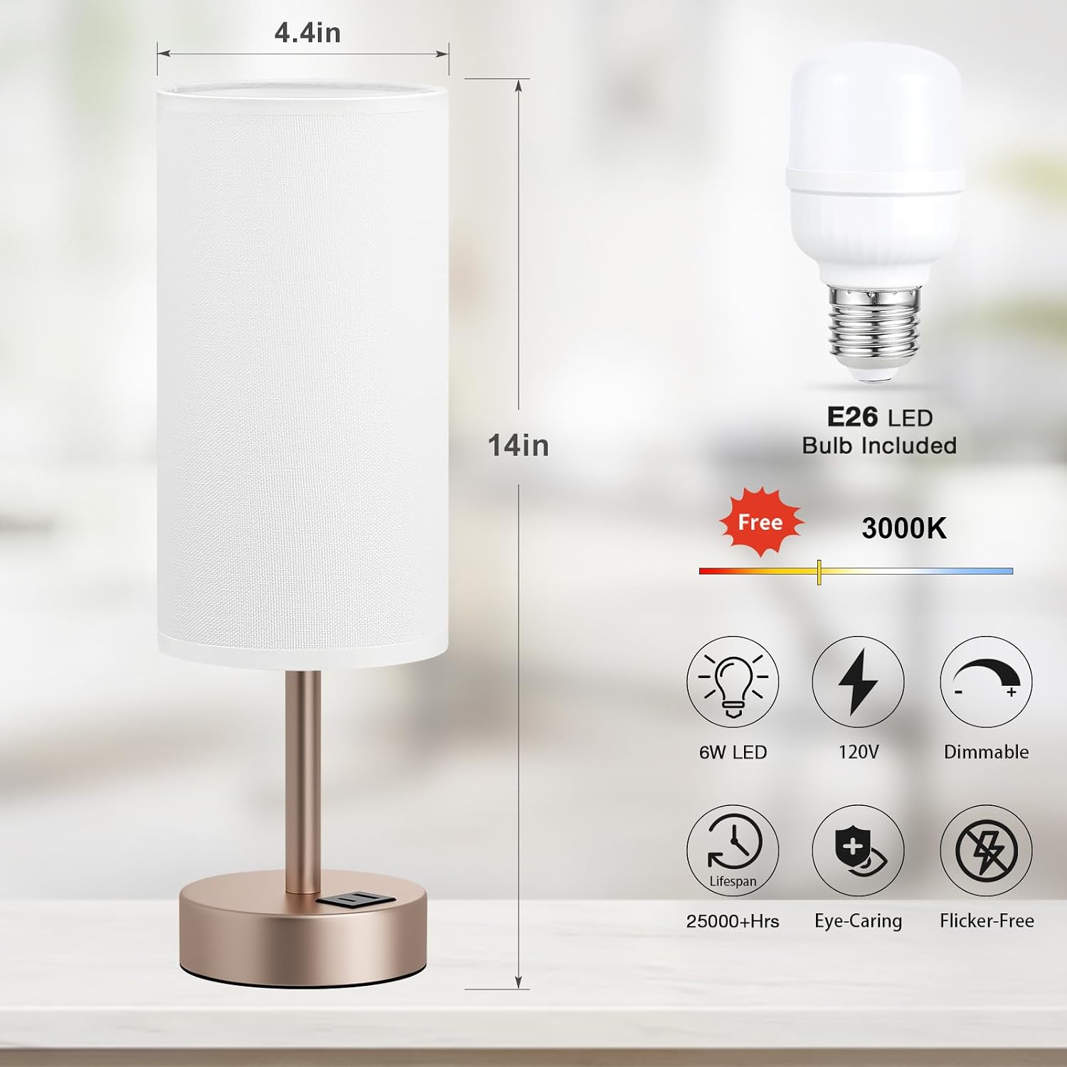 Dicoool Touch Bedside Table Lamp with USB - 3 Way Dimmable Lamp for Bedroom Nightstand, Desk Lamp with Charging Station for Dorm, Living…