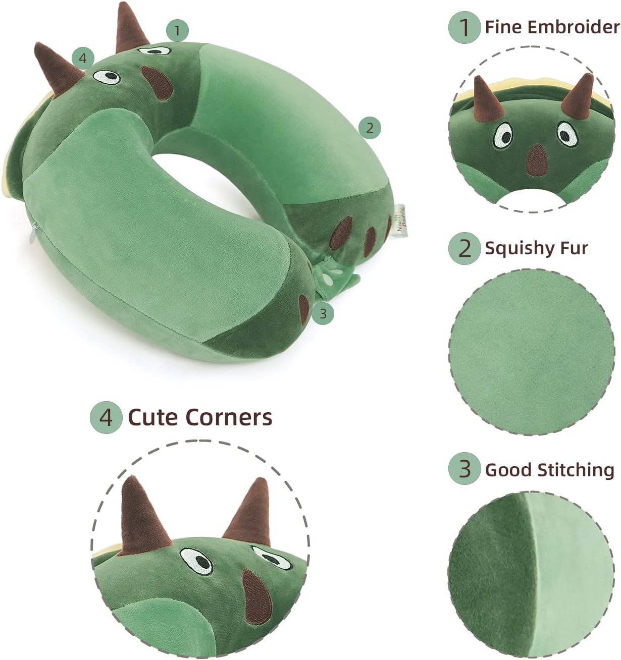 NiuniuDaddy Niuniu Daddy Kids Travel Pillow - Soft Memory Foam Neck Pillow for Airplane, Car, Train Travel - Green Dinosaur Design for Boys…