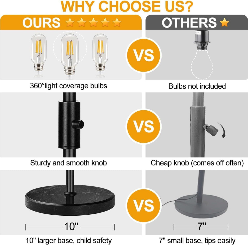 Torondo 70" Dimmable Floor Lamp with Marble Base, 3 x 800LM LED Edison Bulbs Included, Industrial Black Floor Lamps for Living Room…