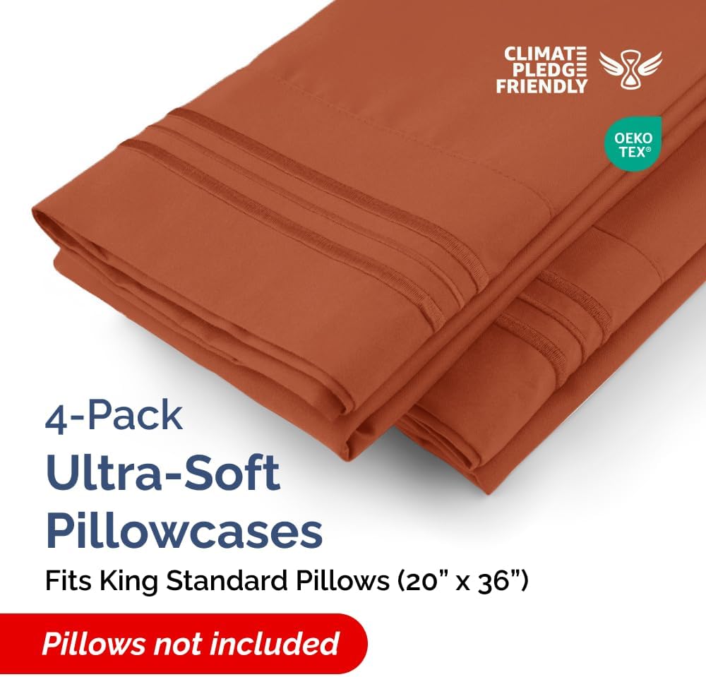 King Standard Pillow Cases Set of 4 - Soft Hotel Quality Pillowcase Covers - Comfy Bedding for Women, Men, Kids & Teens - Machine…