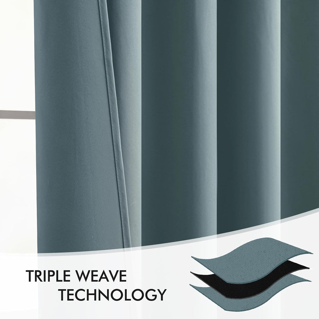 Miulee Greyish Blue Back Tab Blackout Curtains 90 Inches Long 2 Panels Set for Living Room Bedroom Privacy, Rod Pocket/Pinch Pleat Thermal…