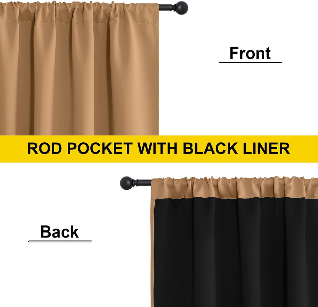 Nicetown Gold Brown 100% Blackout Curtains for Living Room, 52 x 84 Inch 2 Panels Black Lined Insulated Window Treatment, Rod Pocket Style,…
