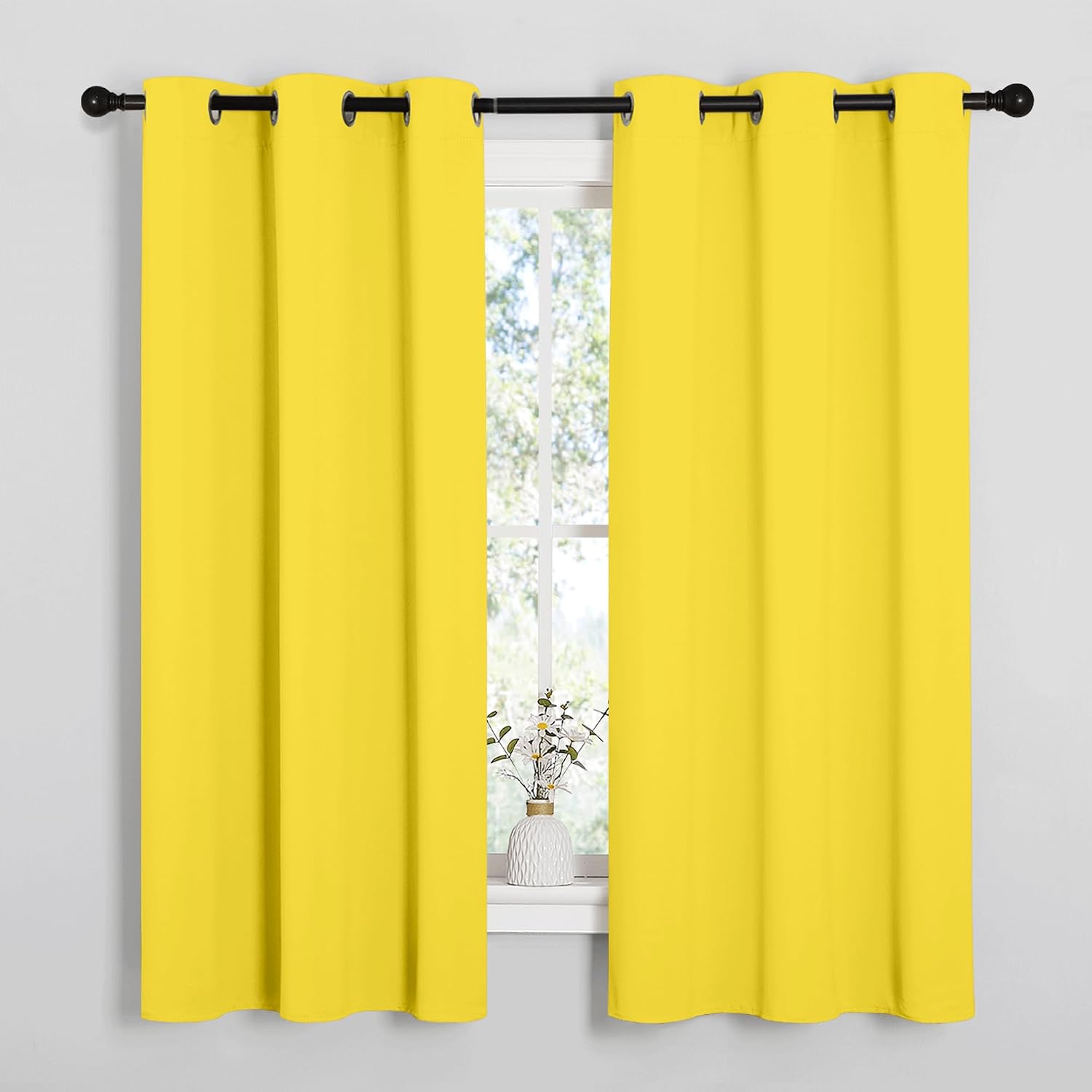 NICETOWN Bright Yellow Nursery Essential Thermal Insulated Solid Grommet Top Short Curtains/Drapes for Son's Room (1 Pair, 42 x 63 inches)
