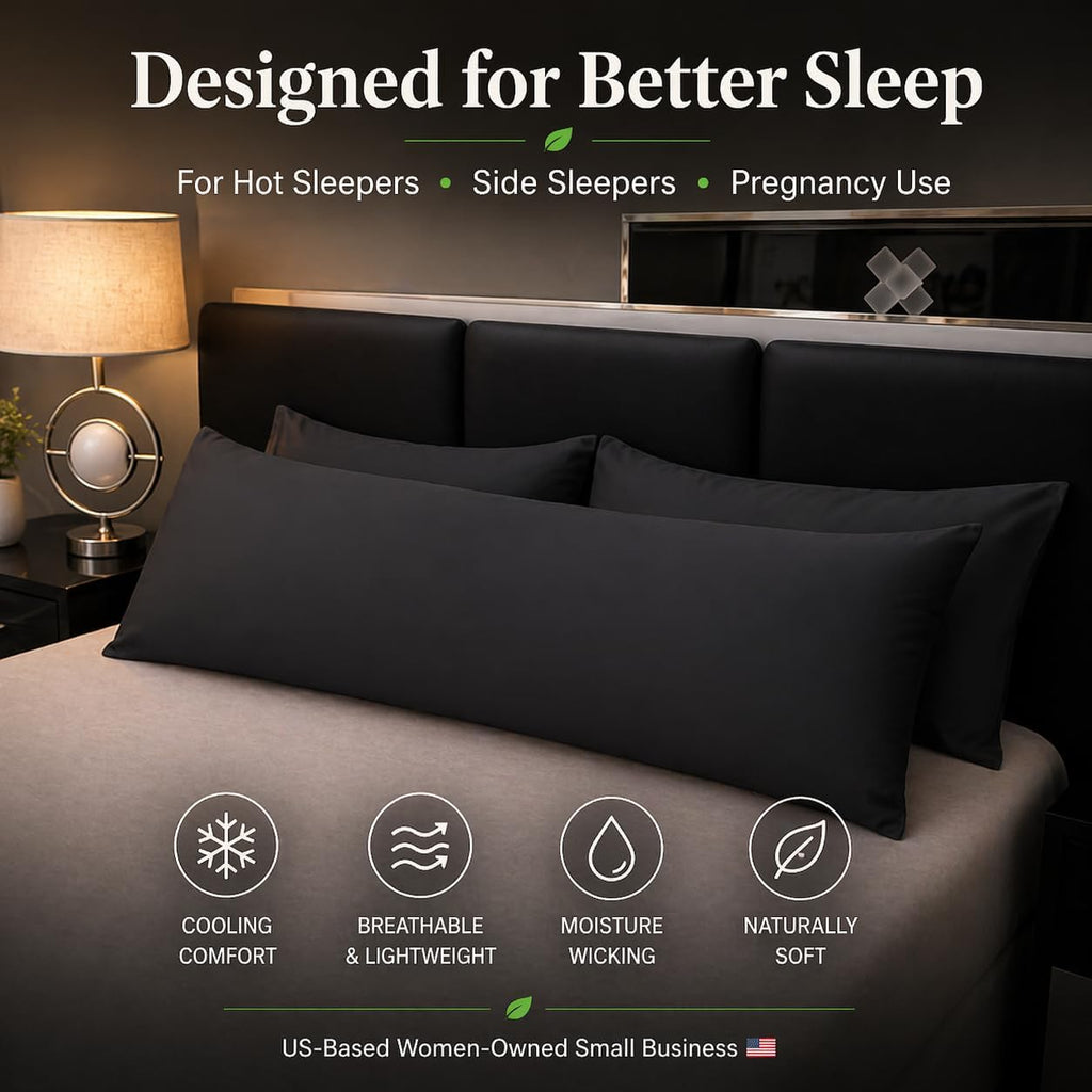 Evolive Rayon derived from Bamboo Material Cooling Breathable Pillow Cover/Pillowcases (Black, 21“X54“ Body Pillow Cover) 54 inches Bamboo…