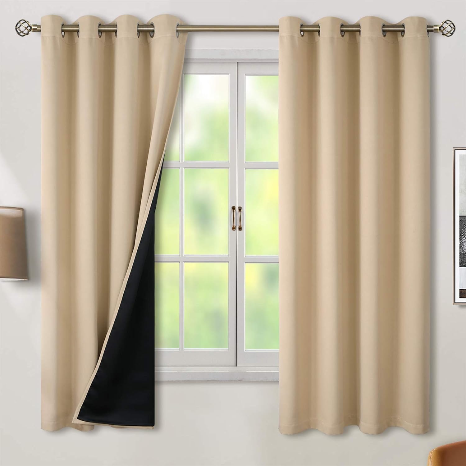 BGment Thermal Insulated 100% Blackout Curtains for Bedroom with Black Liner, Double Layer Full Room Darkening Noise Reducing Grommet Curta…