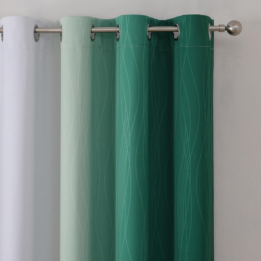 Estelartextiler Estelar Textiler Green and Greyish White Blackout Curtains for Kids Room, Full Room Darkening Grommet Ombre Curtains for Be…