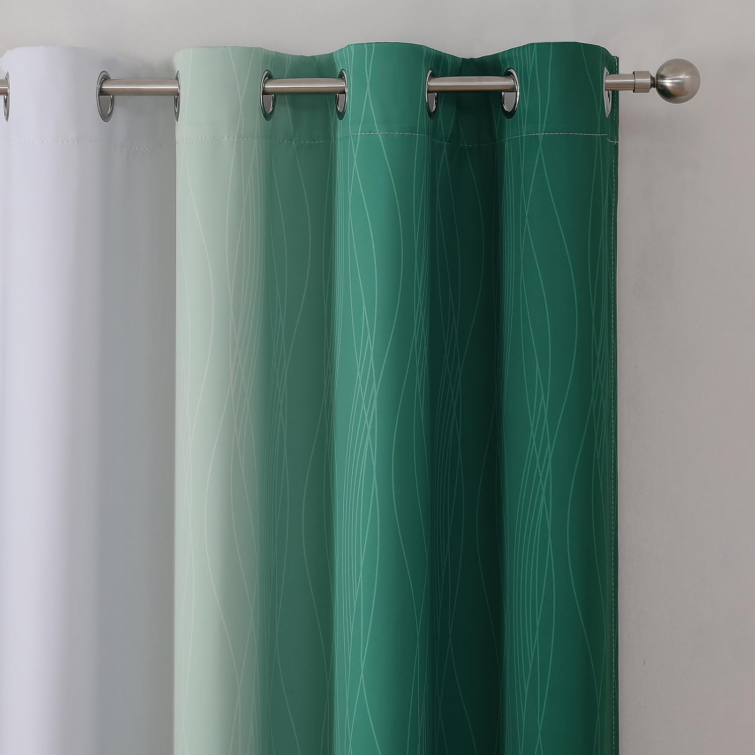 Estelartextiler Estelar Textiler Green and Greyish White Blackout Curtains for Kids Room, Full Room Darkening Grommet Ombre Curtains for Be…