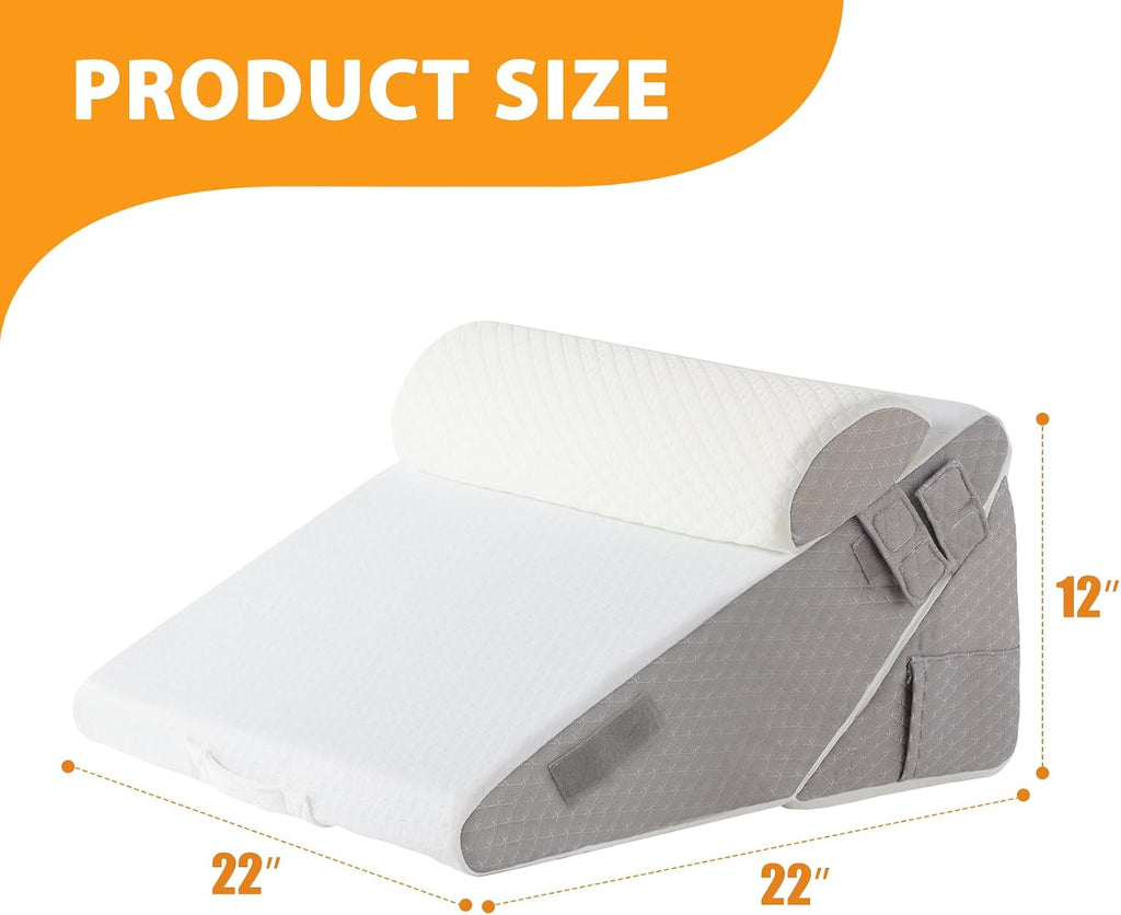 Ruqmuis 3PCS Wedge Pillow Set for After Surgery, Adjustable 9&12 Inch Bed Wedge Pillow for Sleeping, Incline Pillow Wedge for Headboard, Po…