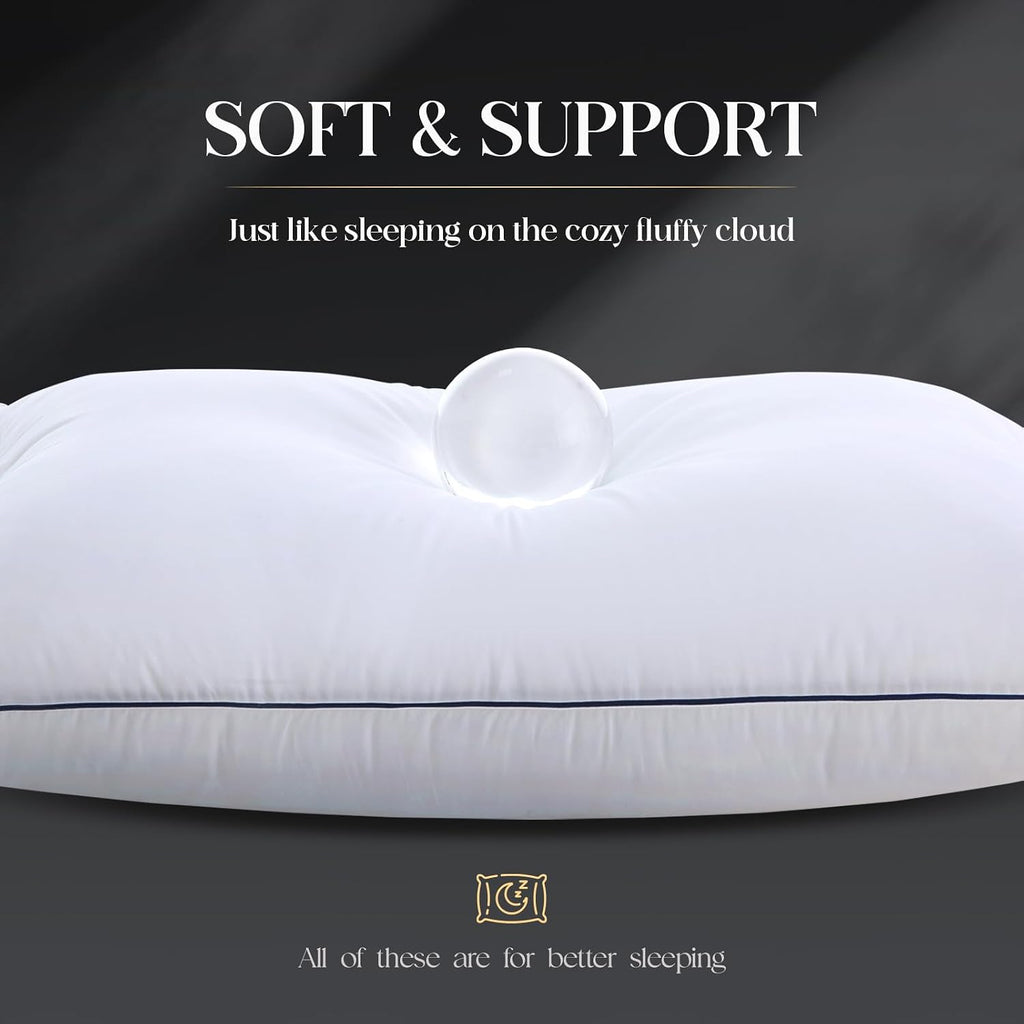 Luxurious Goose Down Bed Pillows Queen Size Set of 2, Hotel Collection Pillows Designed for Deep Sleep, Soft and Supportive Filling for…