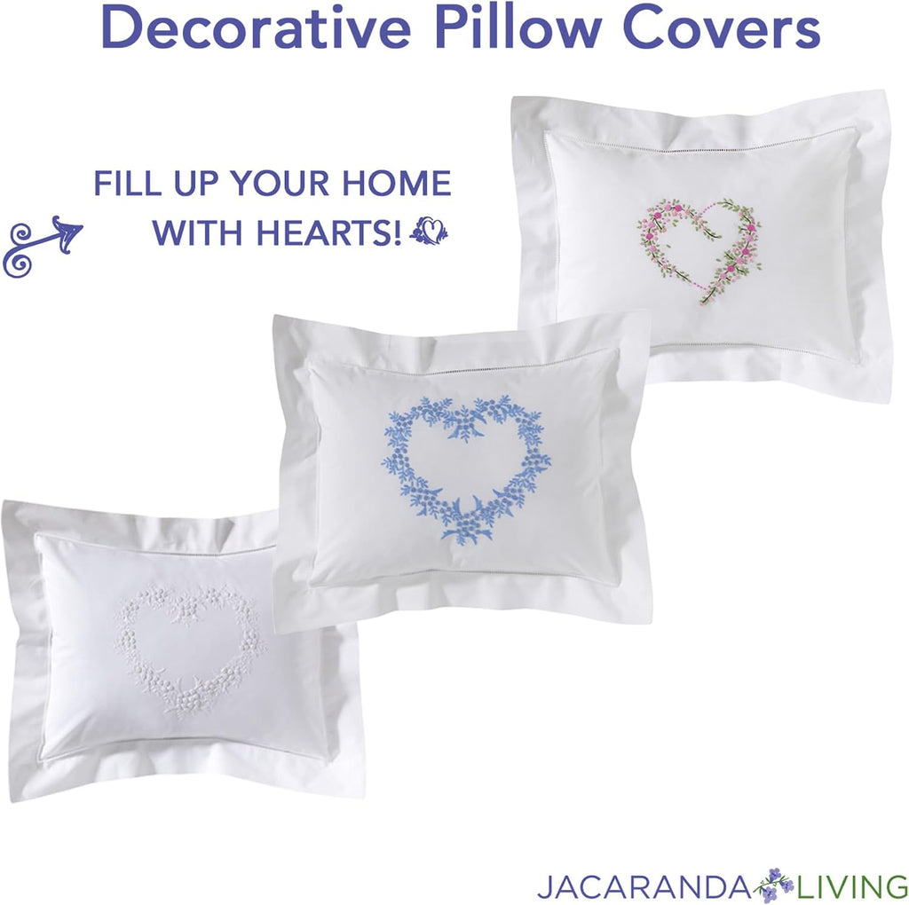 JacarandaLiving Jacaranda Living Embroidered Boudoir Pillow Cover – Handcrafted Embroidery, Fine Italian Cotton, 12" x 16" Decorative Pillo…