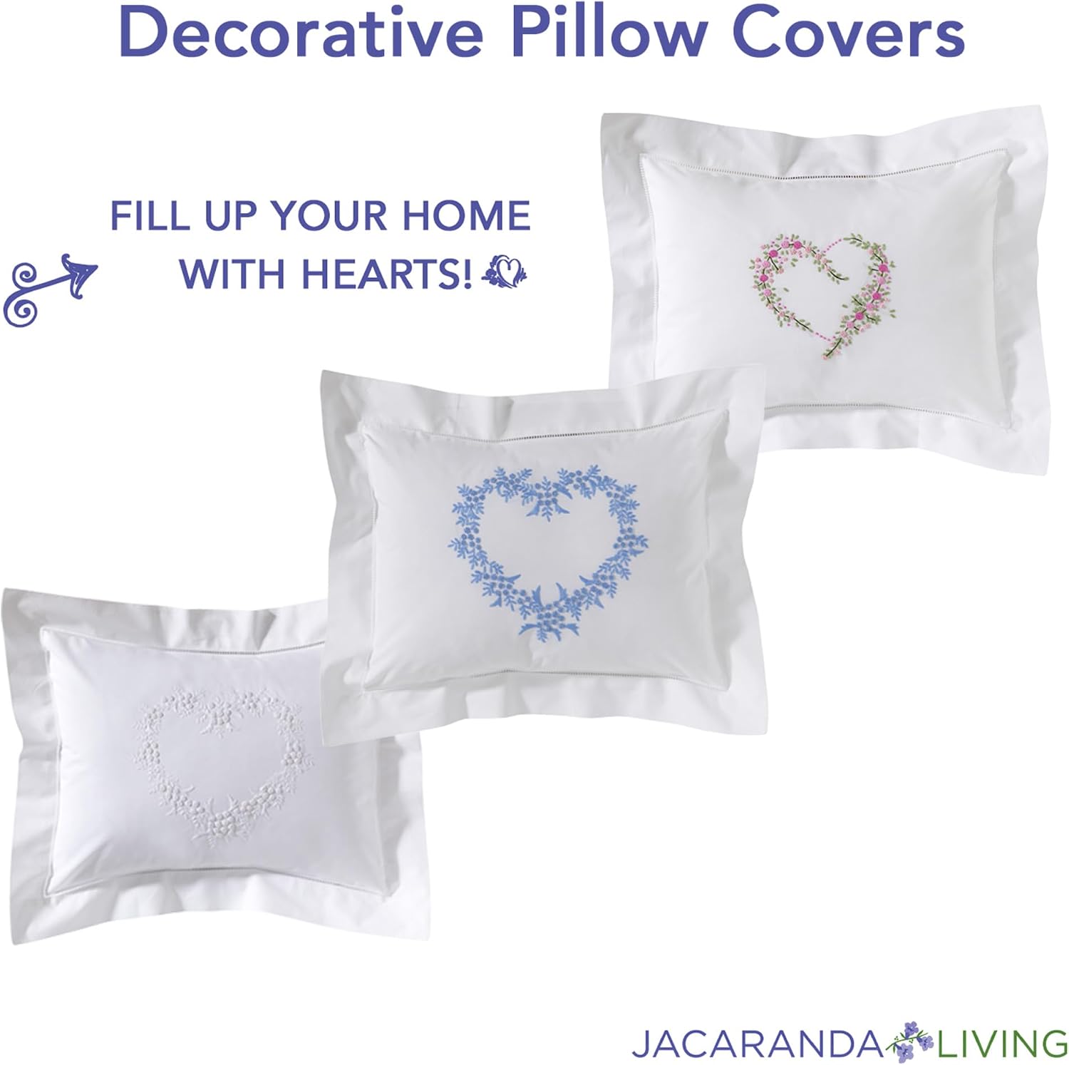 JacarandaLiving Jacaranda Living Embroidered Boudoir Pillow Cover – Handcrafted Embroidery, Fine Italian Cotton, 12" x 16" Decorative Pillo…
