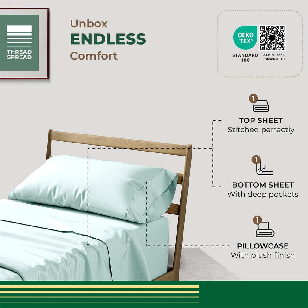 THREAD SPREAD 100% Organic Cotton Sheets Twin XL Size - 3 PC Organic Cotton Twin XL Percale Weave Sheet Set, Soft, Cooling, Crisp &…