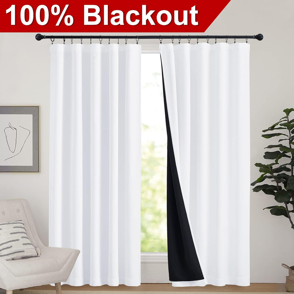 Nicetown 100% Blackout Curtain Panels, Rod Pocket Window Curtains with Black Liner for Nursery, 84 inches Drop Cold and Full Light Blocking…