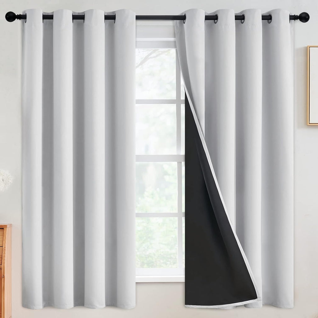 SimpleHome 100% Blackout Curtains for Bedroom, Thermal Insulated Grommet Window Drapes Room Darkening White Curtains for Living Room with Bl…