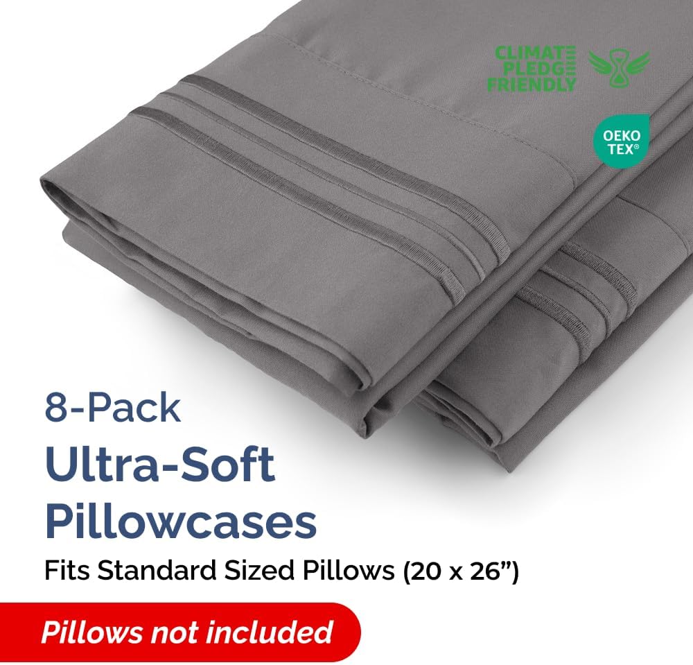 Standard Pillow Cases Set of 8 - Ultra Soft Hotel Quality Pillowcase Covers - Comfy, Cozy & Wrinkle Free - Shrink, Stain & Fade Resistant…