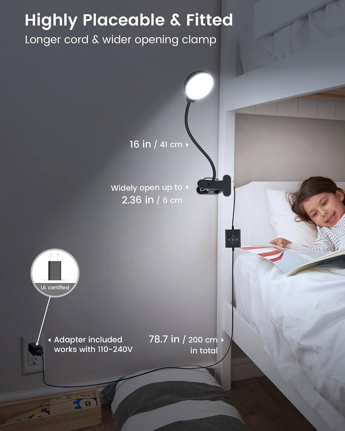 Glocusent 5W Clip on Light, 36LED Eye Caring Reading Light for Bed, 3 Colors & 5 Brightness Clip on Lamp with Adapter, Perfect Reading Ligh…
