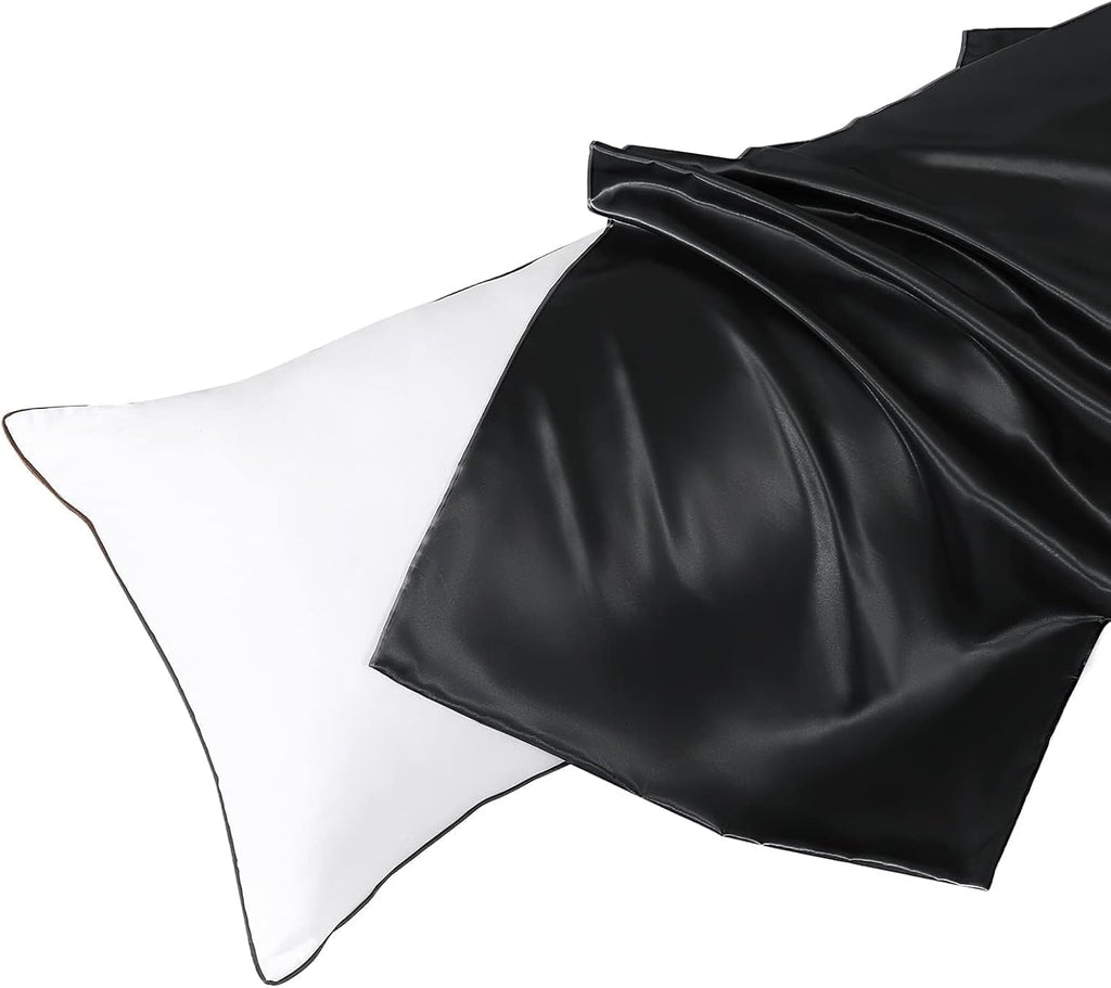 Huxmeyson Body Pillow with Satin Pillowcase, Body Pillow for Adults, Removable Cover, Black (20"x54") Black