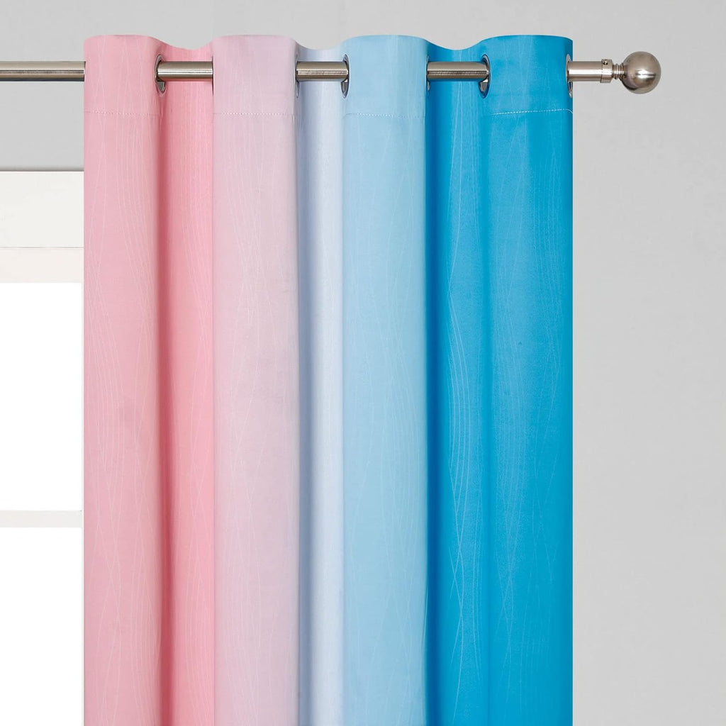 Estelartextiler Ombre Pink and Blue Blackout Curtains 54 Inches Long, Full Light Blocking Curtains for Bedroom, Wavy Line Pattern Grommet T…