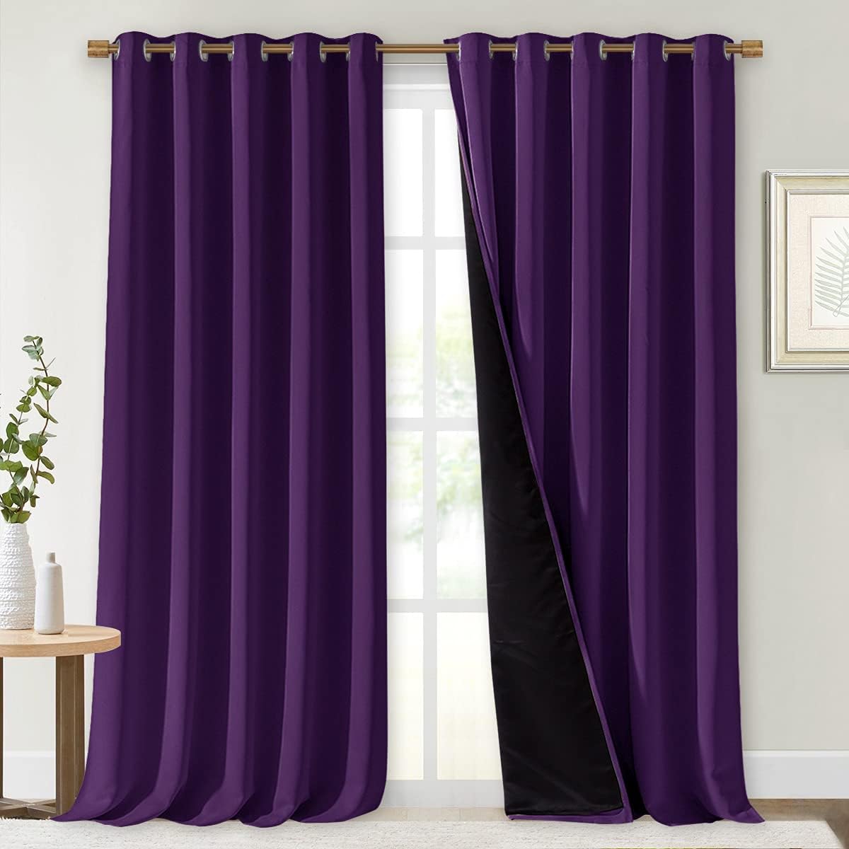 Nicetown 100% Blackout Curtains with Black Liner Backing, Thermal Insulated Curtains for Living Room, Noise Reducing Drapes, Royal Purple,…
