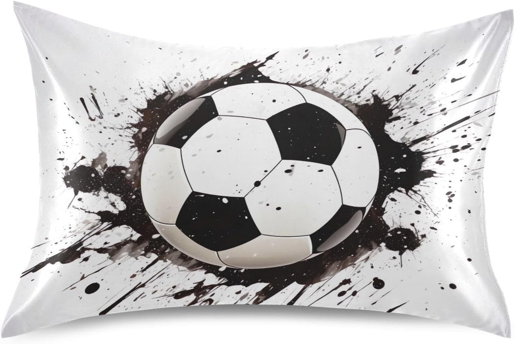 Soccer Ball Pillow Covers Silk Pillowcase for Hair and Skin Soft Smooth Breathable Cooling Satin Pillowcase Standard Size Pillow Case for…