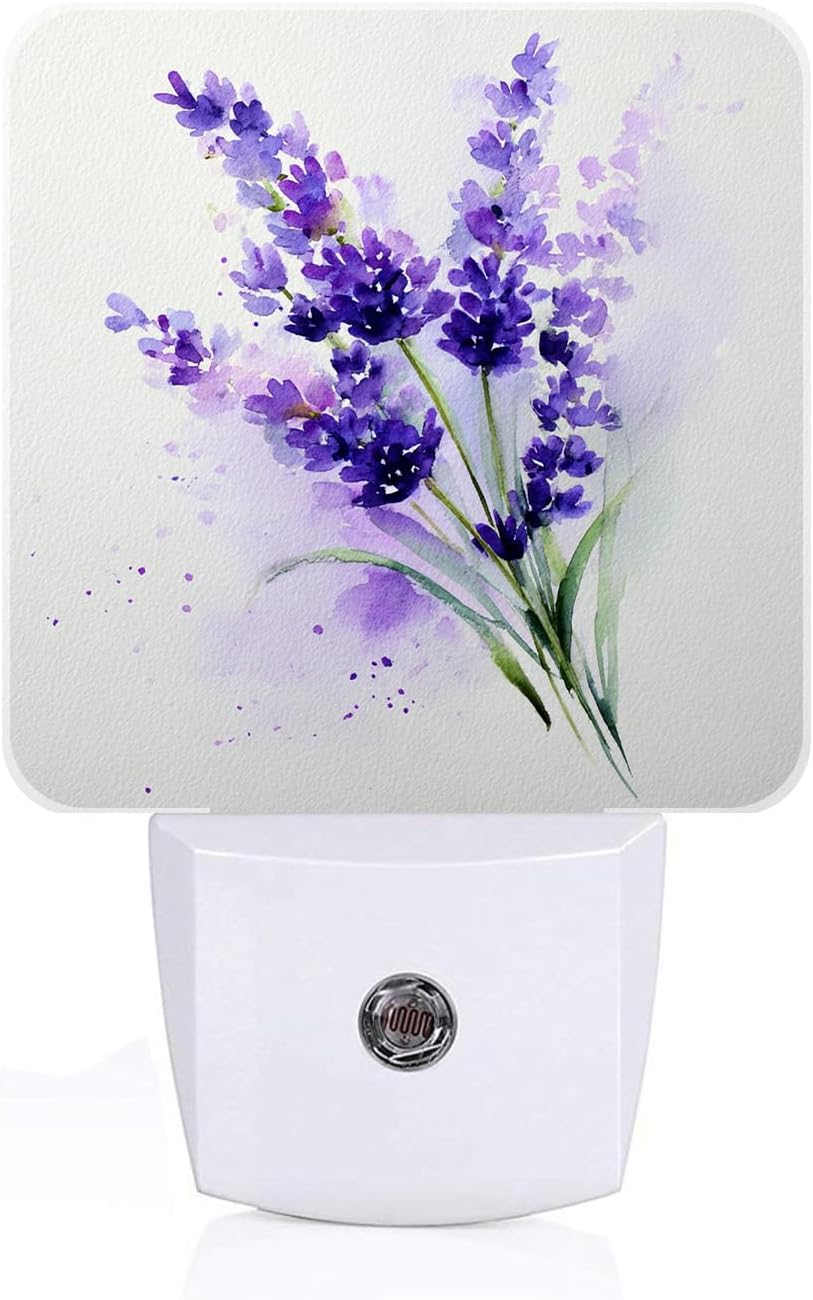 Purple Lavender Flowers Night Light, Wild PlantsPlug Into Wall for Boys Girls Bedroom Decorative Square Night Light Lamp 0.5w Sleep Friendly