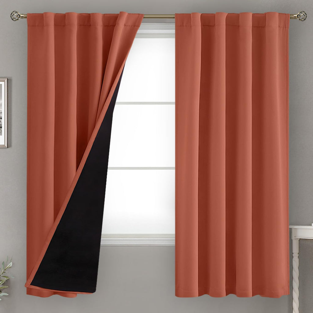 BGment Terracotta 100% Blackout Curtains 63 Inch Length with Thermal Insulated Liner, Rod Pocket and Back Tab Double Layer Full Room…