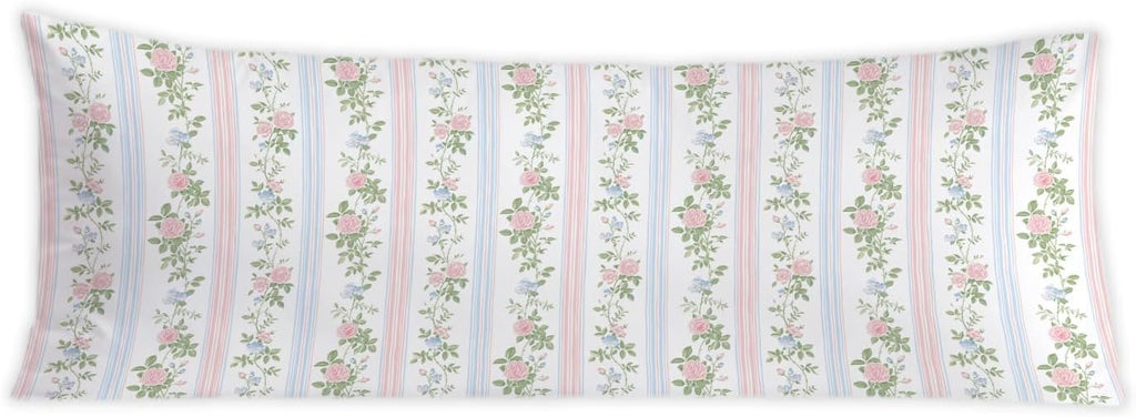 Grandmillennial Floral 20x54 Body Pillow Cover, Cottagecore Room Decor, Grand Millenial Decor, Pink and Blue Elegant Flower Decorative…
