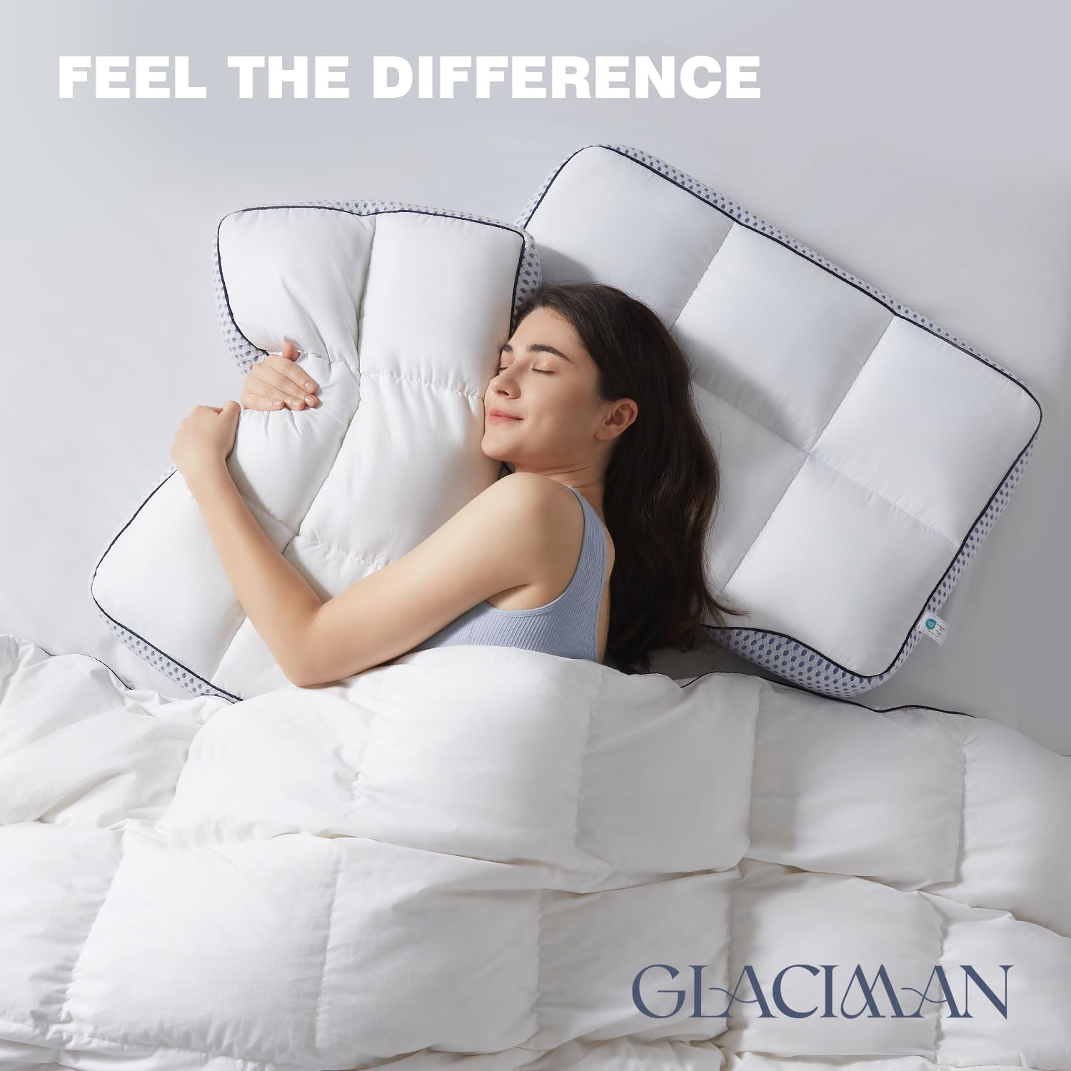 Glaciman Firm Shredded Memory Foam Bed Pillow, Ergonomic Neck and Shoulder Support for Back and Side Sleepers, Machine Washable, Breathable…