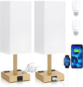 aooshine Gold Base Touch Lamps Set of 2 - Nightstand Lamp with USB-C + A Charge Ports & AC Outlets, 3-Way Dimmable Bedside Lamp, Small…