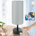 Yarra-Decor Bedside Lamp with USB Port - Touch Control Table Lamp for Bedroom 3 Way Dimmable Nightstand Lamp with Round Grey Fabric Shade…