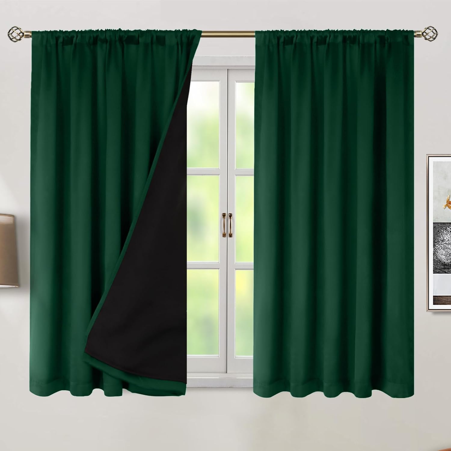 BGment Thermal Insulated Curtains 54 Inches Long with Liner, 100% Blackout Double Layer Noise Reduce Room Darkening Rod Pocket and Back…