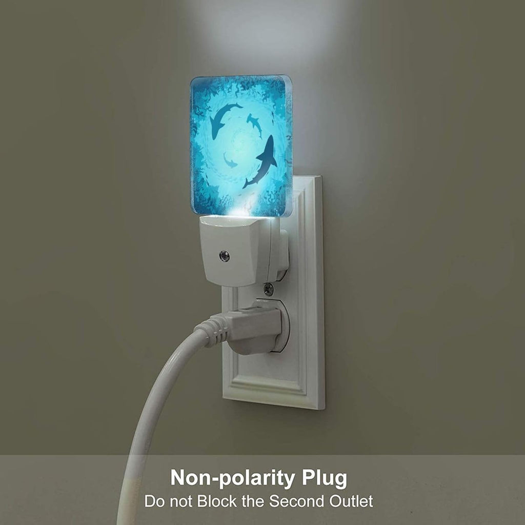 Floating Sharks Night Light, Plug Into Wall with Dusk to Dawn Light Sensors, Warm Nightlights for Bedroom, Bathroom, Hallway, Kitchen…