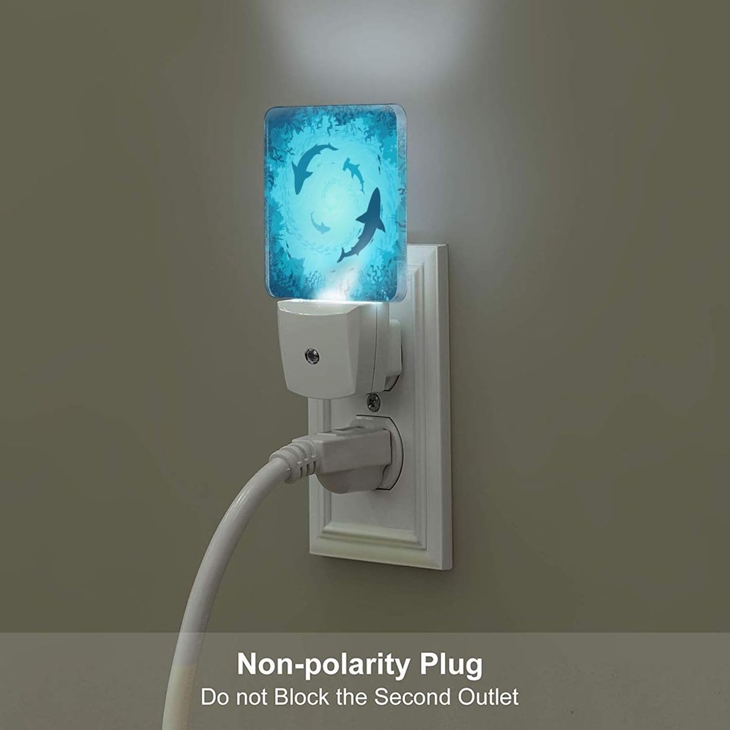 Floating Sharks Night Light, Plug Into Wall with Dusk to Dawn Light Sensors, Warm Nightlights for Bedroom, Bathroom, Hallway, Kitchen…