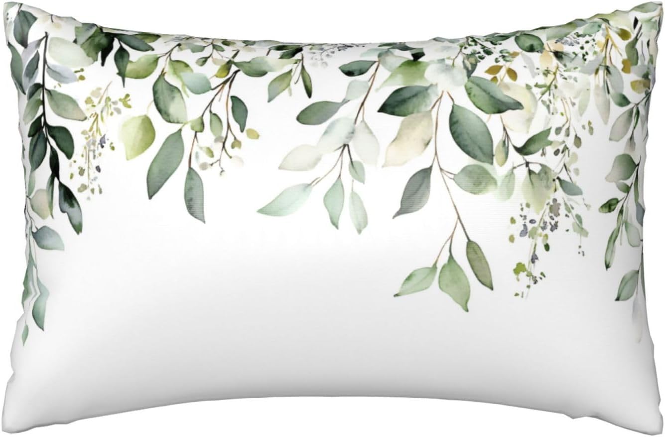 Imitation Silk Pillowcase for Hair and Skin Floral Watercolor Green Branches 1 Pack Satin Queen Pillowcase with Hidden Zipper Cooling…