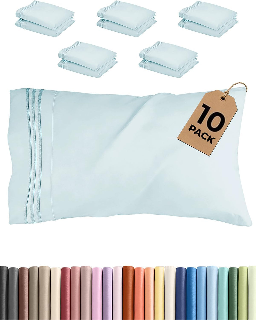 Standard Pillow Cases Set of 10 - Ultra Soft Hotel Quality Pillowcase Covers - Comfy & Wrinkle Free - Shrink & Fade Resistant - Machine…