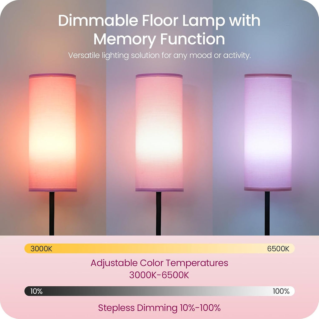Dimmable Pink Floor Lamp for Living Room with Remote and Foot Switch, Corner Floor Lamp for Bedroom, 64.4" Standing Tall Lamp, 10W 900LM…