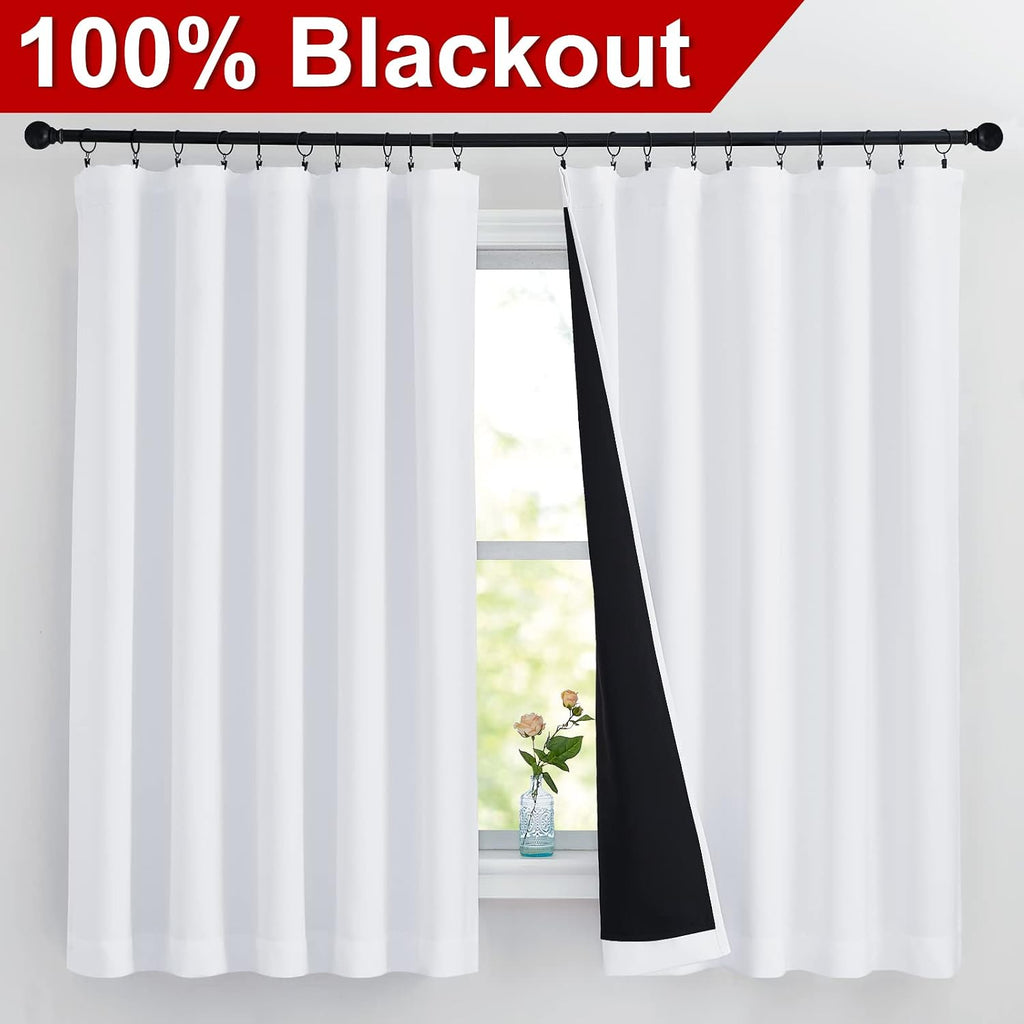 Nicetown White 100% Blackout Curtains for Bedroom, 2 Thick Layers Completely Blackout Rod Pocket Thermal Insulated Drapes for Kitchen Windo…