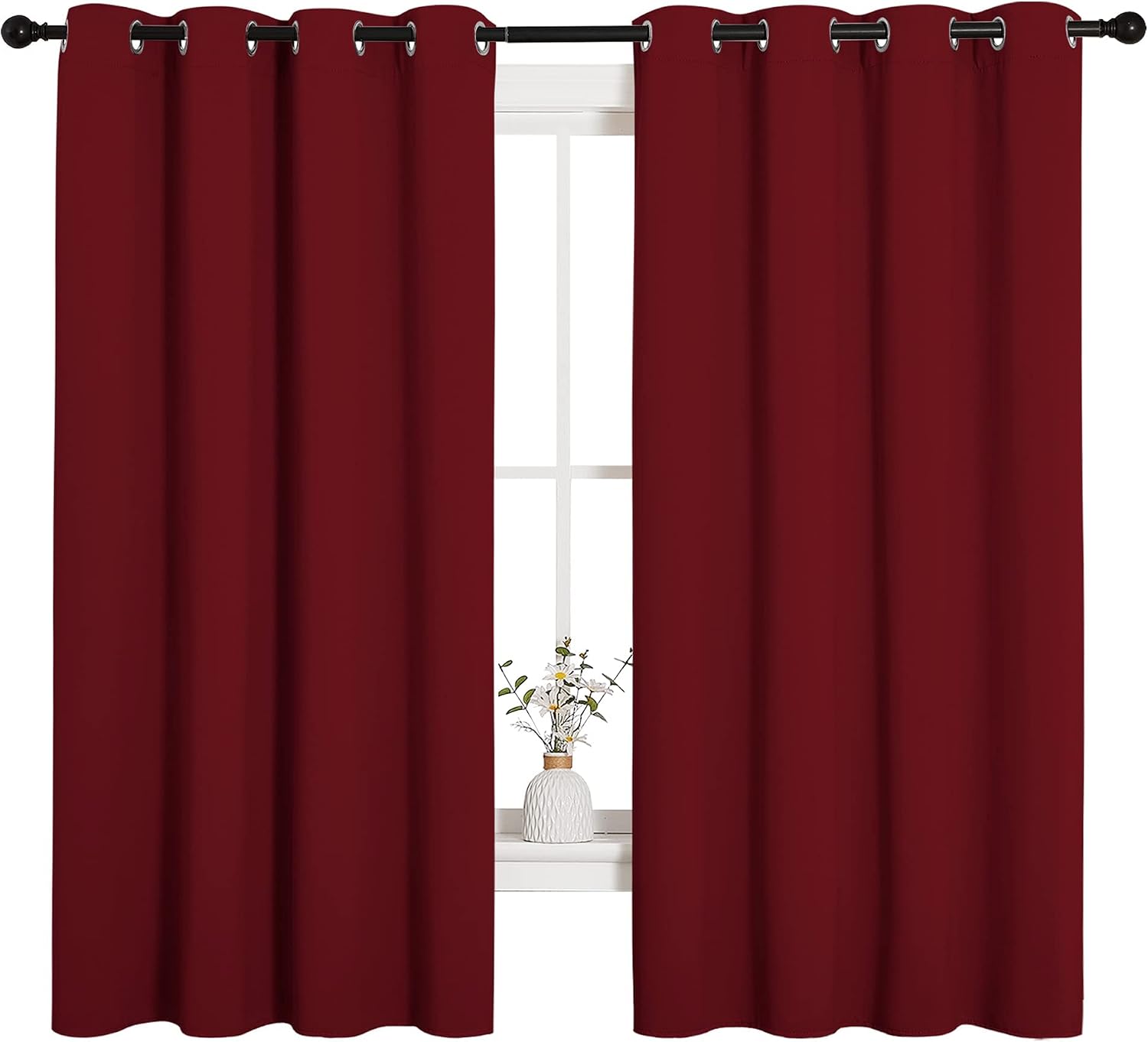 NICETOWN Christmas Burgundy Window Curtains Blackout Drapes, Thermal Insulated Solid Grommet Blackout Curtains/Draperies for Laundry Room…
