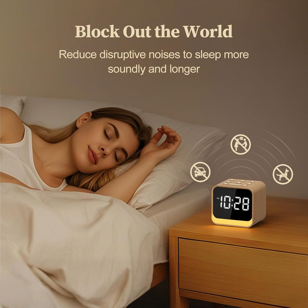 Housbay Wooden Sound Machine Alarm Clock for Bedrooms - Gentle Wake-Up with Birdsong, White Noise for Sleeping, Small Digital Clock for…