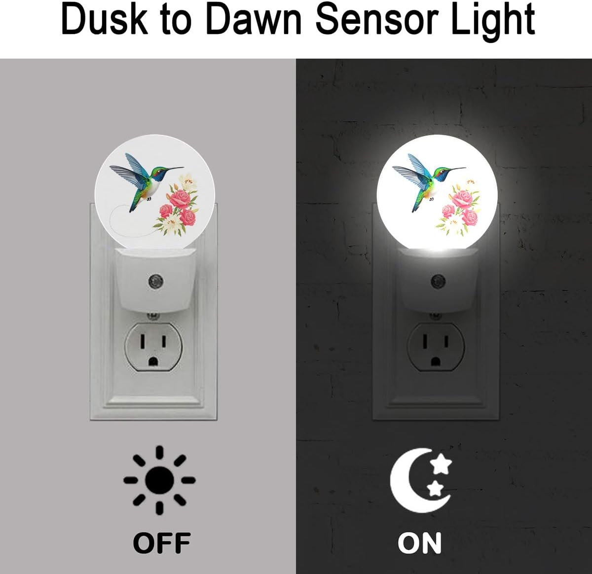 Hummingbird Flower Bird Night Light Plug Into Wall Auto Led Sleep Round Lamp for Living Room Hallway Stairs