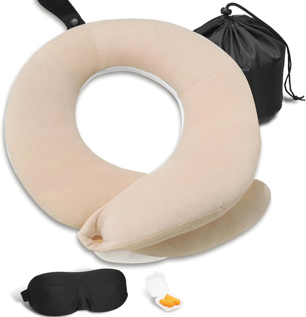 BUYUE Travel Neck Pillows for Airplanes, Memory Foam 360° Head Support Sleep for Long Flight, Skin-Friendly & Breathable, Kit with Eye…