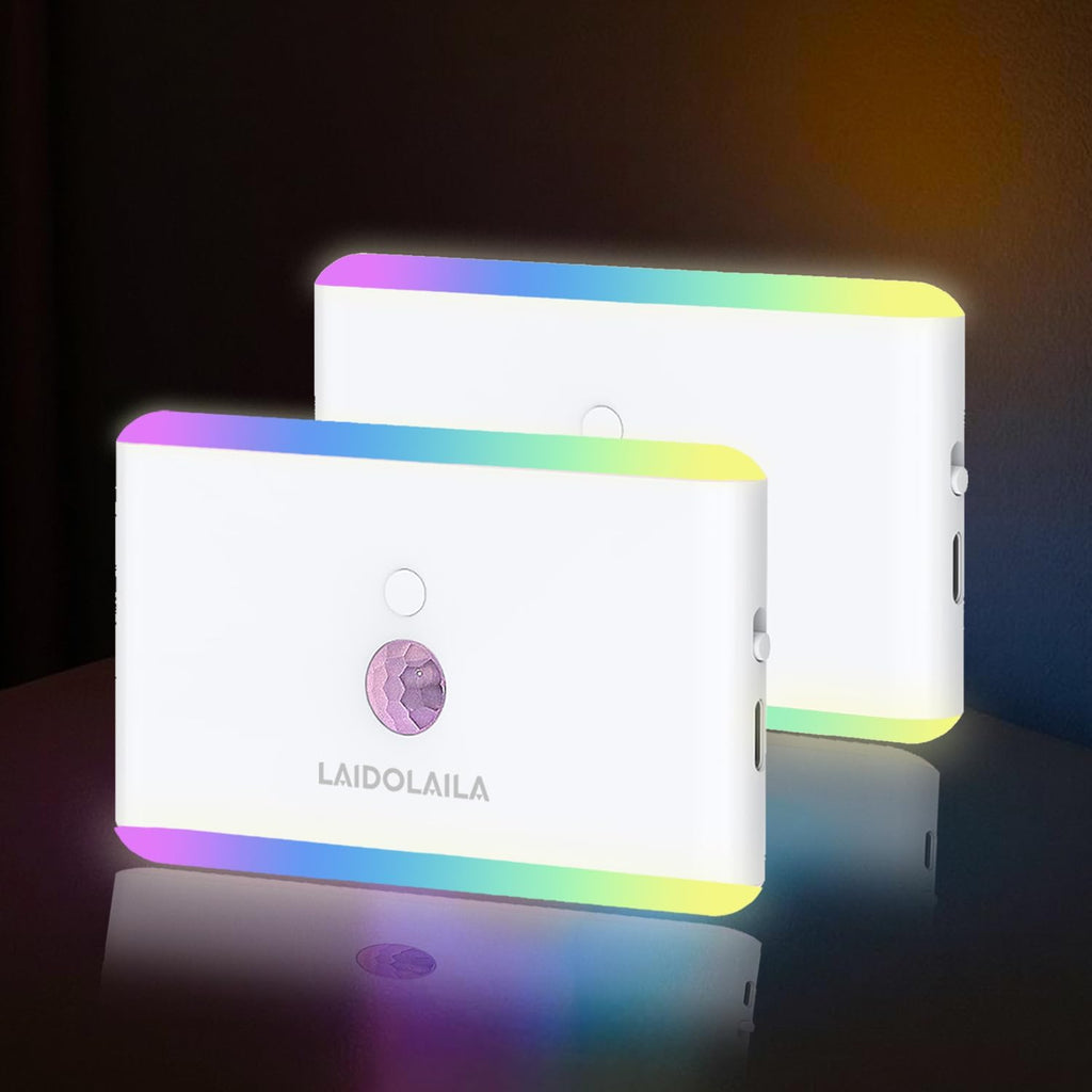 Laidolaila 2-Pack Motion Sensor Night Light – Cruise Approved, Magnetic & Rechargeable with USB, RGB Color-Changing Modes, LED Auto Nightli…