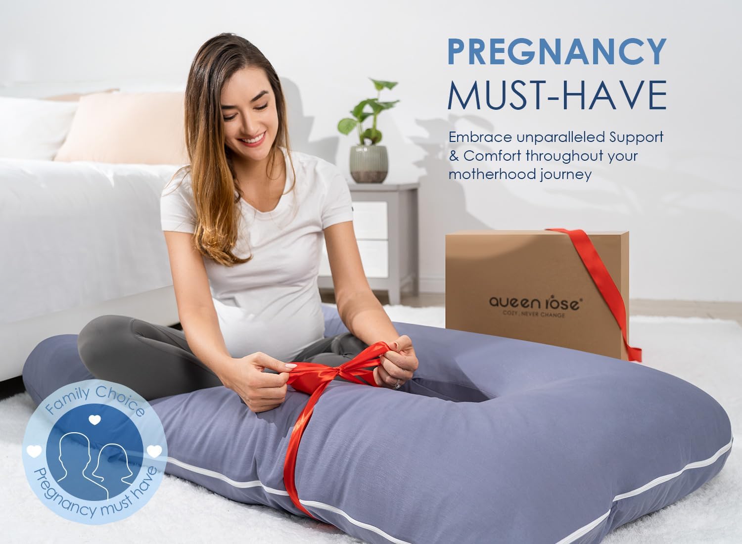 QUEEN ROSE Pregnancy Pillows, 60 Inch Cooling U Shaped Body Pillow for Sleeping, Extra Long Maternity Pillow for Pregnant Women, Body…