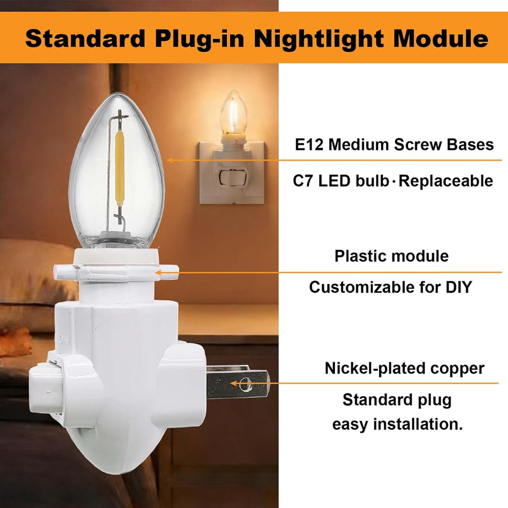 Plug-in Night Lights, Standard Plug-in Nightlight Module, On/Off Switch, E12 Socket C7 Led Light Bulbs, Suitable for DIY Handmade Decorative…