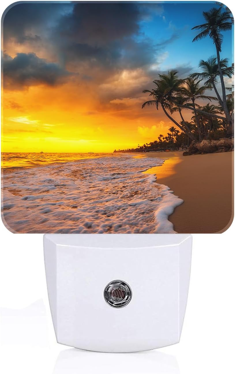 Sunset Beach Night Light, Plug Into Wall with Dusk to Dawn Light Sensors, Warm Nightlights for Bedroom, Bathroom, Hallway, Kitchen, Gifts…