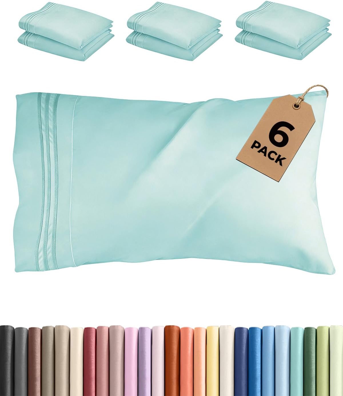 Standard Pillow Cases Set of 6 - Ultra Soft Hotel Quality Pillowcase Covers - Comfy, Cozy & Wrinkle Free - Shrink, Stain & Fade Resistant…