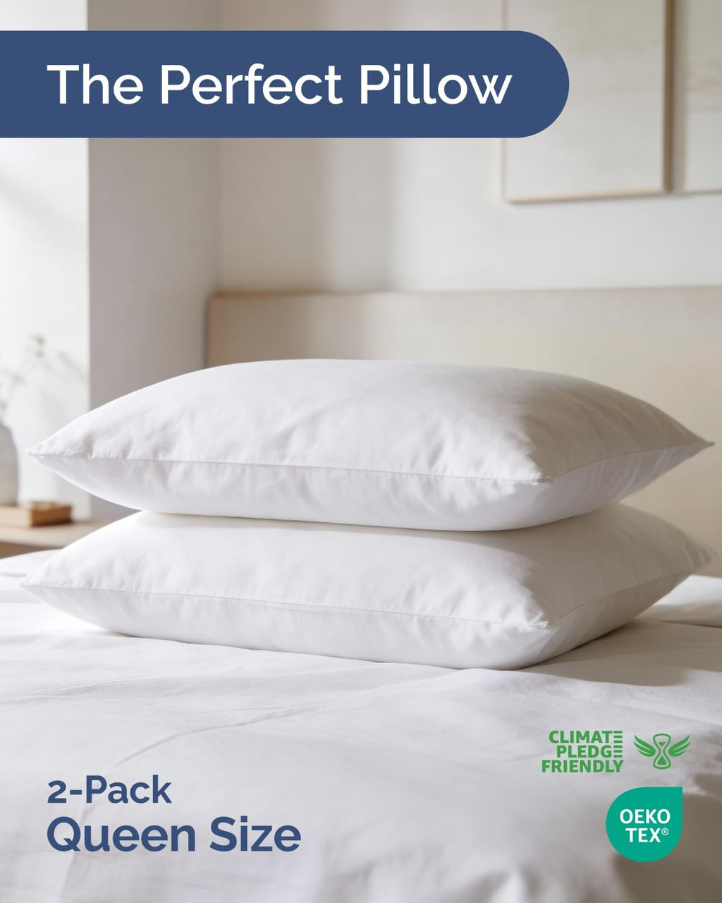 CGKUnlimited CGK Linens Ultra Thin Flat Pillows for Sleeping - Queen Size Pillows Set of 2 - Soft, Cozy Down Alternative Bed Pillows for Ba…